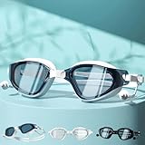 Vyloky Optische Schwimmbrille mit Sehstärke | Dioptrien: 0bis -8,0 | Anti-Fog |UV-Schutz |super Paßform | incl Nasensteg und Stabiler Box，Mit Ohrstöpseln (See blau weiß, -2 D)