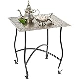 Marokkanischer Tisch Beistelltisch aus Metall Sule 42cm eckig | Orientalischer runder Teetisch klein mit klappbaren Gestell in Schwarz | Das Tablett Diese Klapptische ist orientalisch in Silber