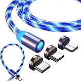 Retoo LED 3 in 1 Magnetisches Ladekabel 1M, Schnellladen Magnet USB Kabel, Magnetkabel für Android, Micro-USB, Type C, Smartphone, Tablette, Quick Charge, 360° Drehung, Blau Telefonladegerät