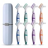 8 Stück Prothesenzahnbürste, 16 cm Tragbare Prothesenreinigungsbürsten, Mehrschichtigen Borsten Und Ergonomischem Gummigriff Prothesenbürste mit Tragbare Zahnbürstenbox für die Prothesenpflege