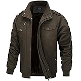 TACVASEN Herren Arbeitsjacke Winter Cotton Übergangsjacke Winddicht Bomberjacke Fleece Jacket, Kaffee