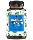 Kalium hochdosiert (180 Kapseln) 1697 mg Kalium pro Portion - Kalium Kapseln Vegan mit Spinat - Depot Kalium Tabletten mit Potassium Carbonat