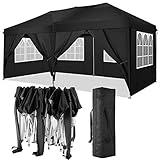 TOOLUCK 3x6 Pavillon Faltpavillon Wasserdicht Gartenpavillon Popup Pavillon UV-Schutz Bierzelt für Garten,Party,Hochzeit,Picknick,Mark (3x6m mit 6 Seitenteilen,Schwarz)