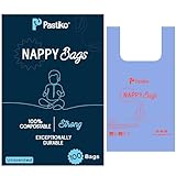 Pastiko 100 % kompostierbare Baby-Windelbeutel, biologisch abbaubar, umweltfreundlich, pflanzliche Windelsäcke, extra dick, auslaufsicher, TÜV OK Home Compost zertifiziert, 100 Stück, Blau
