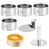Guowall Dessertringe und Speiseringe Set, Kuchenringe mit Heber & Stampfer, Edelstah, 4 Ringe Ø 10 cm, Höhe 5,5 cm