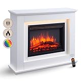 BALDERIA Elektrokamin Baldur | Elektrischer Standkamin mit 3D-Flammeneffekt | Elektro Heizung 2000W, LED-Beleuchtung | Kamin mit Fernbedienung, Timer & Thermostat | Weiß