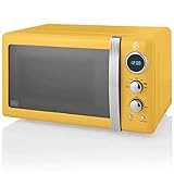 Swan Retro SM22030YELNEU Digital Mikrowelle 20L, 5 Leistungsstufen, Auftaufunktion, 60 Minuten Timer, Tür mit Spiegeleffekt, 27cm Drehteller, Vintage Design, Gelb, 800W