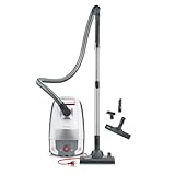 SEVERIN Bodenstaubsauger mit Beutel, leistungsstarker und leiser Staubsauger mit 360° Rollen, HEPA Filter, Zubehör für Teppich & Hartböden, weiß, rot, BC 7047