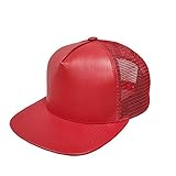 Emstate Sommer-Mütze aus echtem Leder, Trucker-Mesh-Cap, Snapback, hergestellt in den USA - Rot - Einheitsgröße