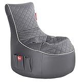 Gamewarez Granite Hurricane Sitzsack – Gaming-Sitzsack Indoor und Outdoor geeignet mit Rückenlehne, ideal für PS5, Nintendo & Xbox Spieler, mit Seitentasche, Kunstleder, Made in Germany, grau-weiß