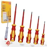CCLIFE 6-tlg VDE Schraubendreher Set 1000V isoliert mit Spannungsprüfer Schlitz Kreuz PH1 PH2 Anti Rutsch Griff