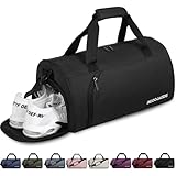 BECOJADDE Sporttaschen für Damen und Herren, 25L Reisetasche Duffel Bag Übernachtungstasche mit Schuhfach & Nassfach, wasserdichte Handgepäcktasche für Sport, Fitnessstudio, Schwimmen, Schwarz