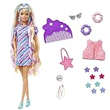 Barbie Totally Hair, Barbie Puppe mit extra langen mehrfarbigen Haaren zum Stylen, inkl. 15x Barbie Zubehör wie Haarschmuck, Spielzeug ab 3 Jahre, HCM88