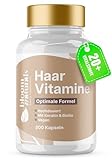 Haar Vitamine - 200 Kapseln - Hochdosiert mit Biotin, Selen, Zink, Keratin + 20 Vitalstoffe - für Haarwachstum beschleunigen und gesunde Haare - für Frauen & Männer vegan und produziert in Deutschland