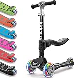 Kicknroll Roller Kinder 3 Jahre, Kinderroller 2-in-1 mit Sitz, Faltbar Rutsche Scooter, 4 Verstellbare Höhe, 3 LED Räder, Dreirad Tretroller Spielzeug für Kleinkind Jungen Mädchen 3-8 Jahren