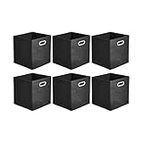 Amazon Basics Aufbewahrungswürfel aus Stoff, faltbar, mit ovalen Ösen, 6er-Pack, Schwarz