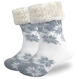 SIMIYA Kuschelsocken Damen 39-42, dicke Hüttensocken mit Noppen Haussocken anti Rutsch Stoppersocken Winter Socken, Weihnachtssocken Kuschel Socken