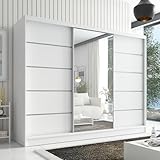 A&J MöbelLand Kleiderschrank Aurelia 1 – Schwebetürenschrank 200 cm breit mit Spiegel, 3-türig, Kleiderschrank mit Schubladen, Schiebetürenschrank für Schlafzimmer oder Garderobe