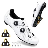 Feyenold Herren Fahrradschuhe Damen Radsport Schuhe Kompatibel mit SPD-SL Pedal & Kompatible Installation SPD/Look KEO Cleats Reitschuhe White 36 EU