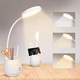 URAQT Schreibtischlampe, LED Tischlampe mit Touch-Schalter und Stifthalter, Dimmbare Augenschutz Leselampe, USB Wiederaufladbare Dimmbare Nachttischlampe für Lesen Studieren