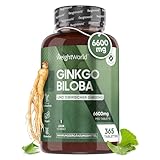 Ginkgo Biloba 6000mg & Sibirischer Ginseng 600mg - 365 vegane Tabletten für 1 Jahr - Flavonglykoside & Terpenlactone - Gingko Extrakt 50:1 & 25:1 - Frei von Ginkgolsäure - WeightWorld