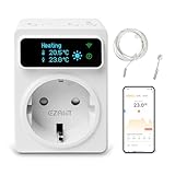 EZAIoT Steckdosen-Thermostat WLAN - Heizung/Kühlung und Zeitschaltuhr mit 3m und 5cm Fühler, Digitaler Temperaturregler für Gewächshäuser, Aquarien, 230V, OLED Bildschirm