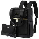 LOVEVOOK Rucksack Damen Klein, Kleiner Cityrucksack Handtasche 2 in 1 Rucksacktasche mit USB Ladeanschluss, Mini Tasche Daypack Backpack Women Elegant für Freizeit Reisen Arbeit, Schwarz