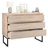 fevarbord Kommode mit 3 Schubladen Sideboard Flur Kommode aus Holz und Metall Beistellschrank für Wohnzimmer Schlafzimmer 80 x 70 x 39 cm Natur