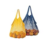 JUJUCAT einkaufsnetz Netz Einkaufstasche 2 Stück Wiederverwendbar Mesh Baumwolle Einkaufen Tote Handtasche tragbar Einkaufsnetz Veranstalter für Lebensmittel einkaufen Outdoor