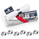 Amalindo Stoffservietten weiß (12er-Pack, 46 x 46 cm) aus 100% Baumwolle mit Serviettenring- nachhaltige Baumwollservietten - weiße Servietten Stoff für Mittagessen, Hochzeiten, Events und Party