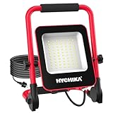 HYCHIKA LED Baustrahler, 50W 5500LM Arbeitsleuchte, IP65 Wasserdicht, 3M Kabel, Tragbar für Werkstatt, Baustelle, Garage, 6500K