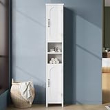 MYBEILEYI Hoher Badezimmer-Aufbewahrungsschrank mit Licht, schmaler und schmaler Aufbewahrungsschrank mit Türen und verstellbaren Regalen, freistehender Bodeneck-Toilettenpapier-Organizer für kleine