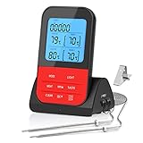 Grillthermometer Kabellos Fleischthermometer Funk Bratenthermometer Digital Wireless Garthermometer für Fleisch Kerntemperaturmesser mit Timer 2 Sonde LCD Display für Backofen Grill BBQ Camping