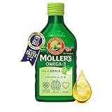 Möller's Omega 3 Lebertran Öl | Nordic Omega 3 Nahrungsergänzung mit EPA, DHA, Vitamin A, D, E | Superior Taste Award | Hochreiner natürlicher Lebertran | 165 Jahre alte Marke | Apfel | 250 ML