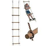 Loggyland Strickleiter 6 Sprossen schwer Trittleiter Turngerät Holz Hängeleiter, ca. 210cm Natur
