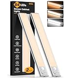 Gritin Schrankbeleuchtung Unterbauleuchte Küche LED Bewegungsmelder -84 LEDs Superhell Küche Licht Aufladbar,3 Farbe&5 Helligkeit,4 Modi,1800mAh Akku,Einfach Montage Stark Magnet Schranklicht, 2 Stück