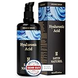 Hyaluron Serum hochdosiert 100ml - Hyaluronsäure Serum Gesicht - Vegan - Gesichtspflege Männer und Frauen - Anti Aging Hyaluronic Acid Gesichtsserum mit Bio Aloe Vera, Augenserum - Satin Naturel