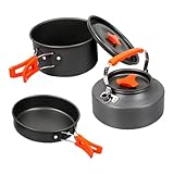 SOLUSTRE Tragbares 1 Satz Picknick Kochgeschirr Aluminiumlegierung mit Pfanne und Kessel Campinggeschirr für 2 3 Personen Leicht Platzsparend Outdoor Kochen Wandern Grillen