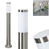 HOFSTEIN Außenwegeleuchte Sessa, moderne Sockelleuchte aus Metall/Kunststoff in Nickel-matt/Weiß, Wegeleuchte 80 cm, Gartenlampe m. E27, ohne Leuchtmittel, Gartenbeleuchtung IP44