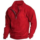Herren-Sweatshirt mit halbem Reißverschluss, Stehkragen, ohne Kapuze, langärmelig, Fleecepullover, lockere Passform, Sport-Pullover, einfarbig, lässiger Pullover, leicht, Retro-Fitness, Arbeit