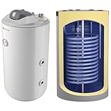 120 Liter Kombispeicher kombinierter Warmwasserspeicher mit 1 Wärmetauscher und 2000W Heizlement als Unterstellspeicher - Anschlüsse nach oben -