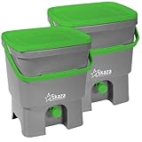 Skaza Bokashi Organko Biomülleimer Küche Set (2 x 16 Liter) – Komposteimer Küche und Garten – mit 1 Kg EM Fermentieren Aktivator (Grau-Grün)