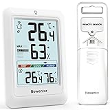 Newentor MAX MIN Thermometer innen außen 24/48 Std./alle Zeiten - Hygrometer Luftfeuchtigkeitsmesser mit Luftkomfort - Wetterstation Funk mit Außensensor - Raumthermometer innen mit Beleuchtung, Weiß