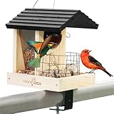 MIXXIDEA hölzerne Deck Vogelfutterspender für Geländer, Balkon Deck Vogelfutter Spender für draußen, robuste Vogelfutterspender für anziehende Wildvögel (1pack)