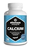 Calcium Tabletten hochdosiert vegan, 180 Tabletten für 3 Monate, 800 mg Kalzium-Carbonat pro Tagesdosis, Organische Nahrungsergänzung ohne Zusatzstoffe, Made in Germany