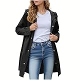 Damen Regenjacke Lang Wasserdicht Atmungsaktiv Regenmantel mit Kapuze Leicht Windbreaker Fahrradjacke Outdoorjacke Windjacke Regenmantel Wanderjacke