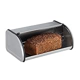 Relaxdays 10023832, Silber Brotkasten Edelstahl, Kleine Brotbox, Brot frisch halten, flach und Platz, 20,5 x 33,5 x 13,5 cm