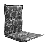 Spetebo Universal Niedriglehner Polster Auflage 100 x 50 cm - Kreise grau - Gartenstuhl Niederlehner Kissen mit grafischem Muster- Sitzkissen Stuhlauflage mit Bändern
