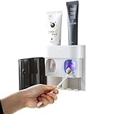 Zosenyer Zahnpastaspender, Toothbrush Holder, Doppelter Toothpaste Dispenser mit Smart Home Design, Zahnpasta Spender Automat Kein Bohren, Familiengebrauch