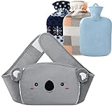 Wärmflasche Mit Bezug Wärmflaschengürtel Tier - 4 Stück Wärmflaschen-gürtel, Wärmeflasche Für Erwachsene&Kinder, Schmerzlinderung, Komfort für den Bauch, Hot Water Bottle Weihnachtsgeschenke Grau